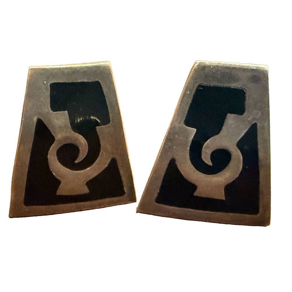 VTG Taxco Mexican Modernist Sterling Silver Geometric Swirl Clip Earrings 12.9g